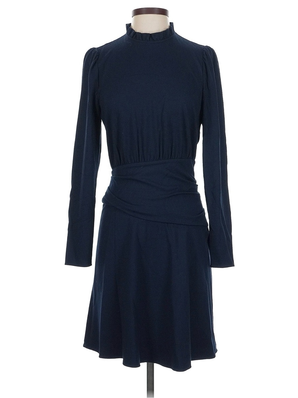 Coach Dark Navy Long-Sleeve Mock Ruffle Waist Dress